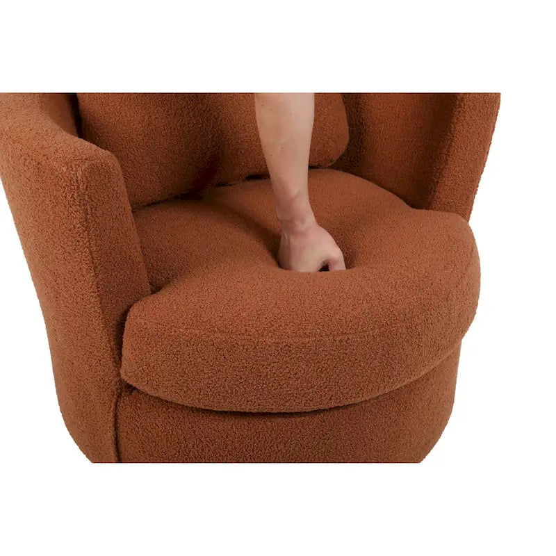 Brown Swivel Barrel Chair, Gold Base, 1-Seat