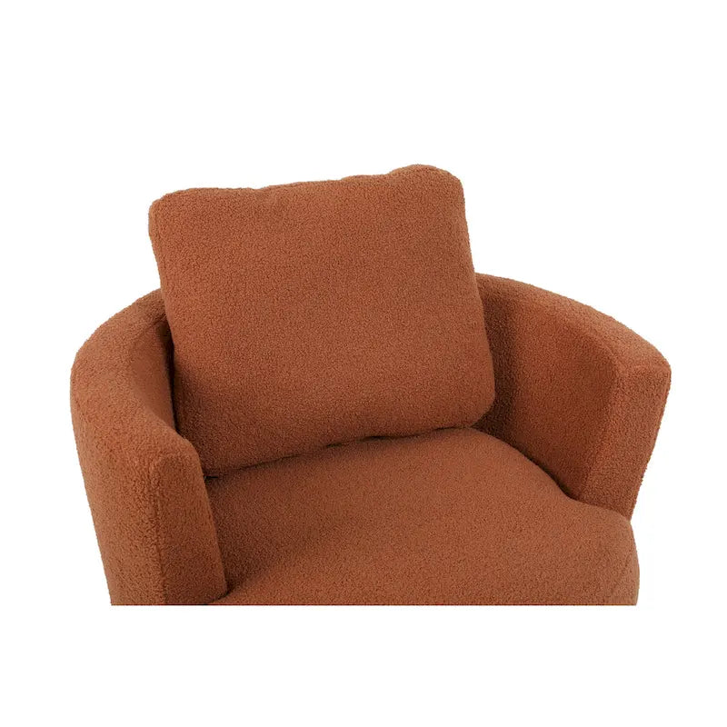 Brown Swivel Barrel Chair, Gold Base, 1-Seat