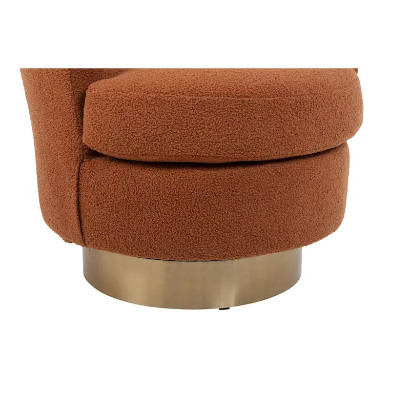 Brown Swivel Barrel Chair, Gold Base, 1-Seat