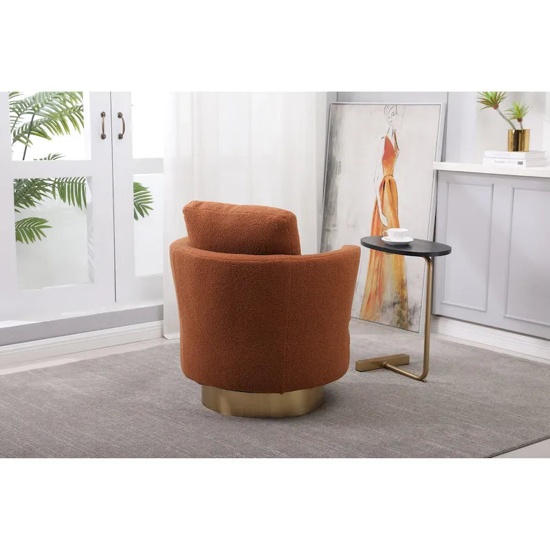 Brown Swivel Barrel Chair, Gold Base, 1-Seat
