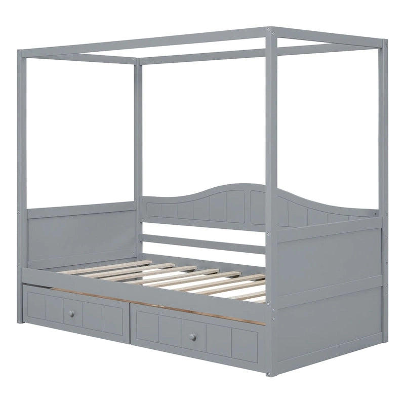 Gray / White Twin Canopy Daybed Frame with 2 Storage Drawers