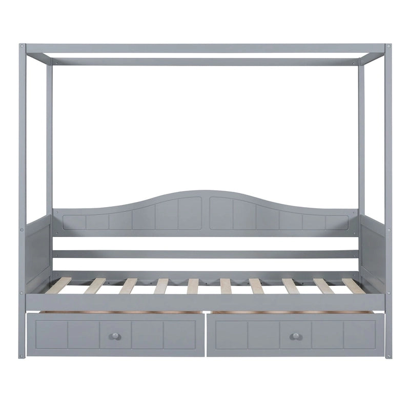 Gray / White Twin Canopy Daybed Frame with 2 Storage Drawers