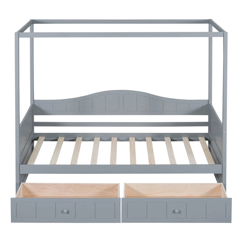 Gray / White Twin Canopy Daybed Frame with 2 Storage Drawers