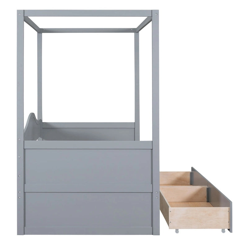 Gray / White Twin Canopy Daybed Frame with 2 Storage Drawers