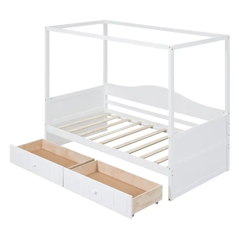 Gray / White Twin Canopy Daybed Frame with 2 Storage Drawers