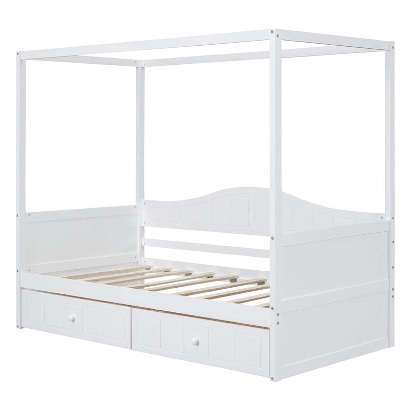 Gray / White Twin Canopy Daybed Frame with 2 Storage Drawers