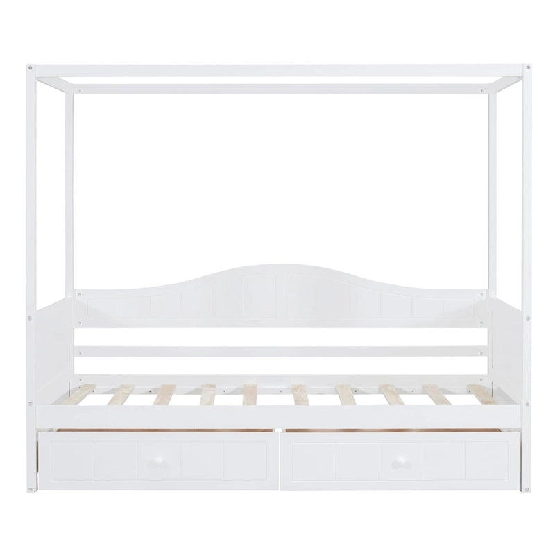 Gray / White Twin Canopy Daybed Frame with 2 Storage Drawers