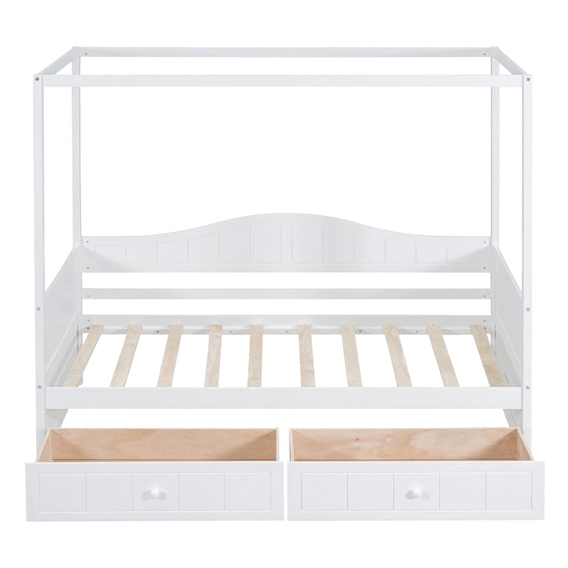 Gray / White Twin Canopy Daybed Frame with 2 Storage Drawers