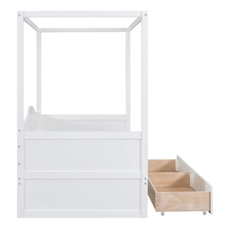 Gray / White Twin Canopy Daybed Frame with 2 Storage Drawers