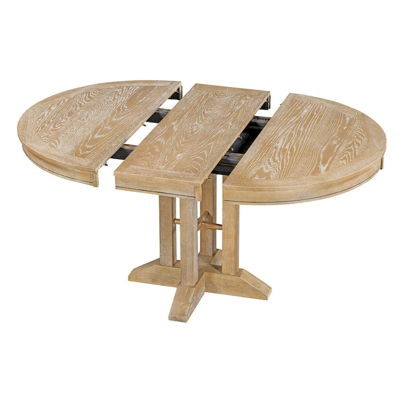 5-Piece Extendable Round Dining Set, Black / Natural Wood Wash, Seats 6