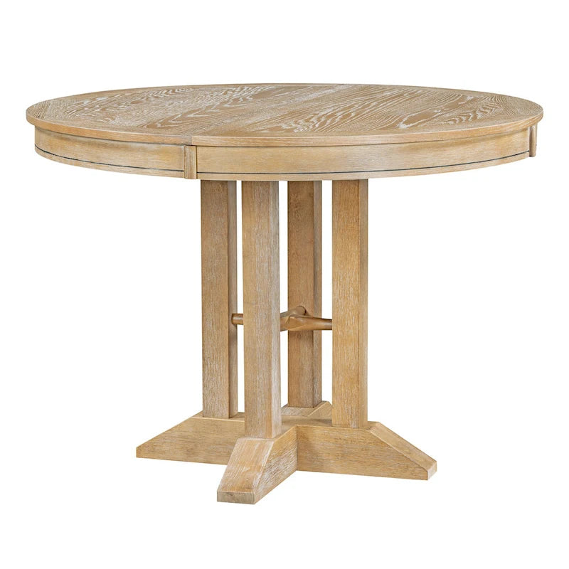 5-Piece Extendable Round Dining Set, Black / Natural Wood Wash, Seats 6