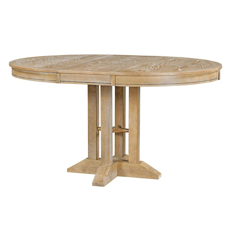 5-Piece Extendable Round Dining Set, Black / Natural Wood Wash, Seats 6