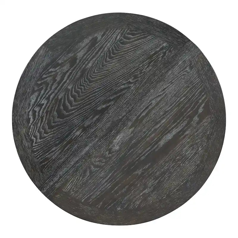 5-Piece Extendable Round Dining Set, Black / Natural Wood Wash, Seats 6