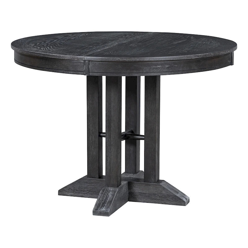 5-Piece Extendable Round Dining Set, Black / Natural Wood Wash, Seats 6