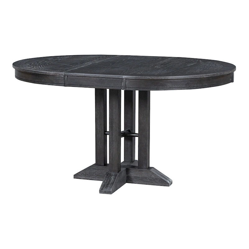 5-Piece Extendable Round Dining Set, Black / Natural Wood Wash, Seats 6