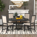 5-Piece Extendable Round Dining Set, Black / Natural Wood Wash, Seats 6