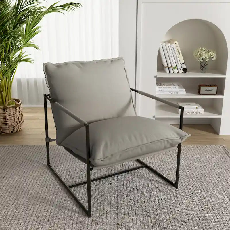 Metal Frame Sling Accent Chair with Cushion, 1-Seat