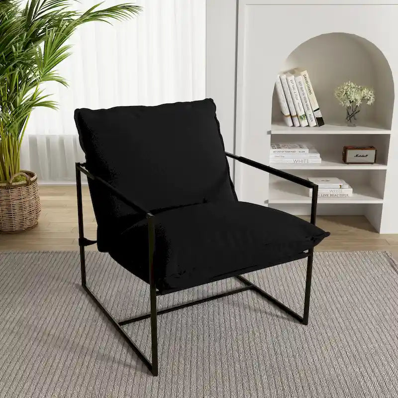 Metal Frame Sling Accent Chair with Cushion, 1-Seat
