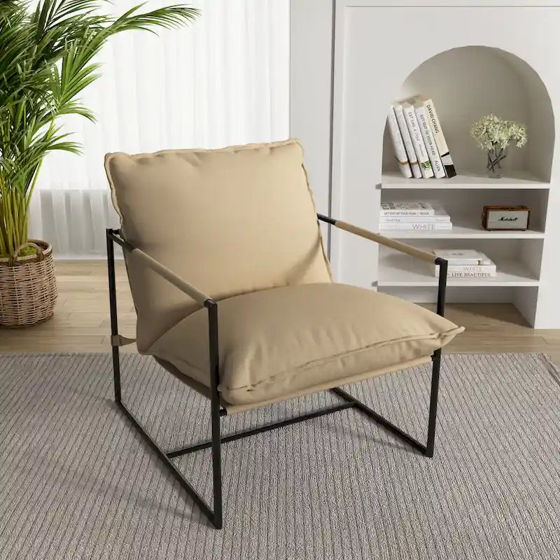 Metal Frame Sling Accent Chair with Cushion, 1-Seat
