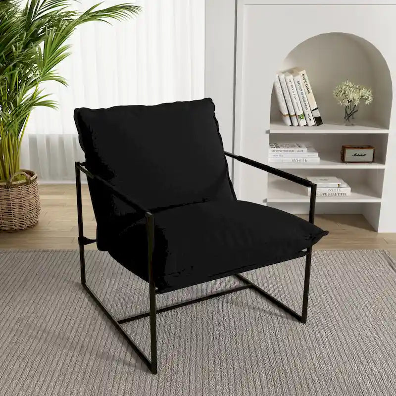 Metal Frame Sling Accent Chair with Cushion, 1-Seat