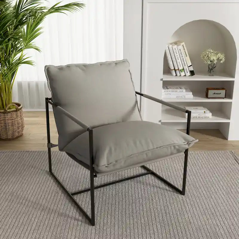 Metal Frame Sling Accent Chair with Cushion, 1-Seat