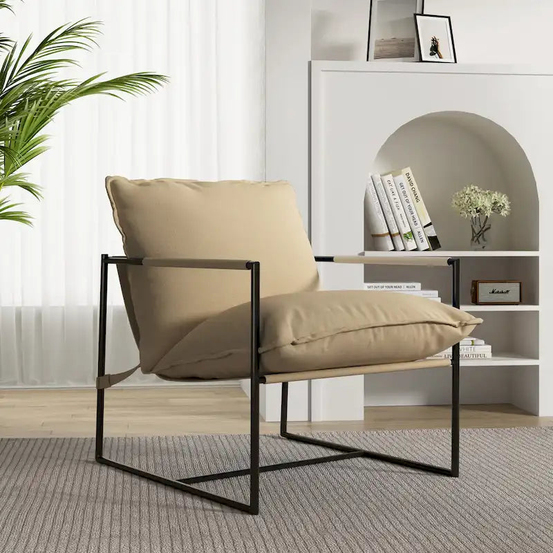 Metal Frame Sling Accent Chair with Cushion, 1-Seat