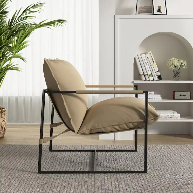 Metal Frame Sling Accent Chair with Cushion, 1-Seat