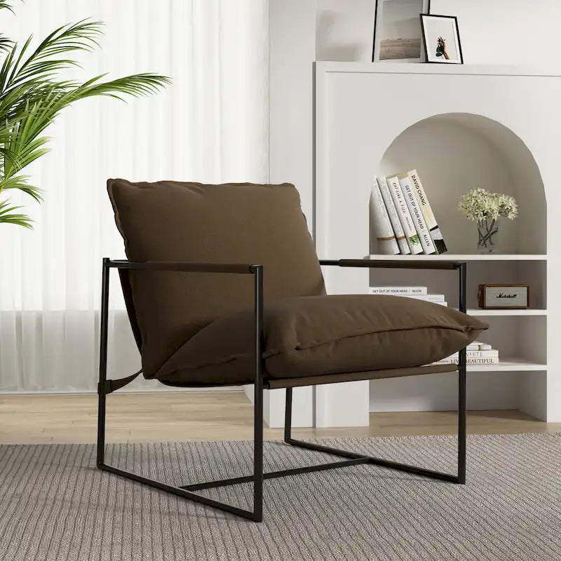 Metal Frame Sling Accent Chair with Cushion, 1-Seat