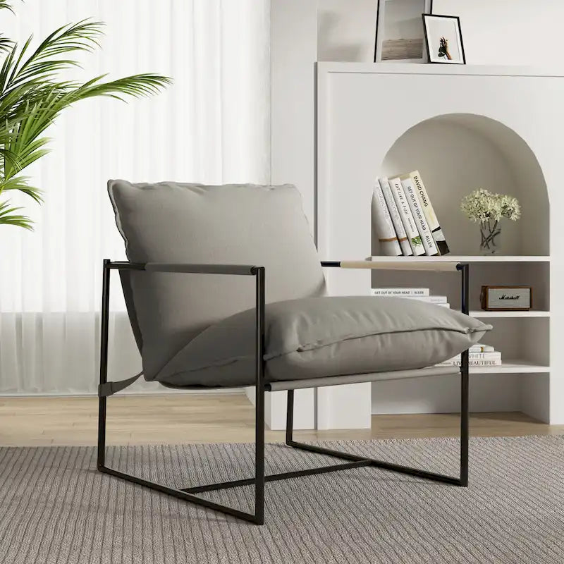 Metal Frame Sling Accent Chair with Cushion, 1-Seat