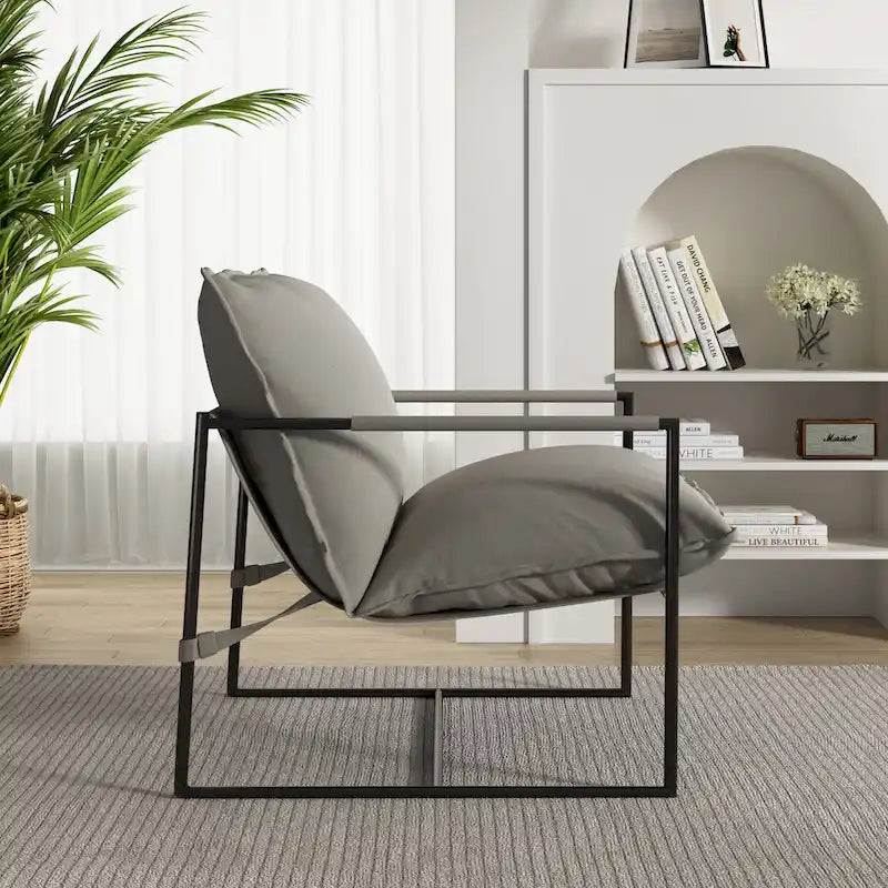 Metal Frame Sling Accent Chair with Cushion, 1-Seat