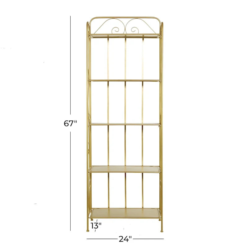 Étagère de Boulanger Pliable Haute à 5 Niveaux en Métal Décoratif pour Intérieur/Extérieur - Or ou Blanc - Roche River Decor