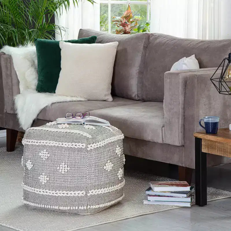 Sidney Street Pouf Black/Ivory - Anji Mountain: Square, Unupholstered, Fair Trade Certified