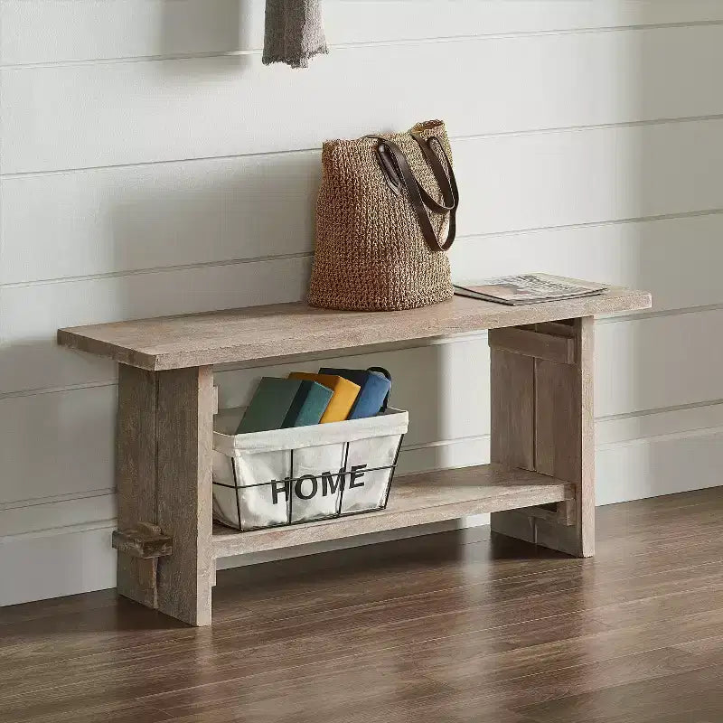 Alaterre Furniture Banc Castleton en bois de manguier 101,6 cm Driftwood : Rangement rectangulaire solide pour entrée et chambre à coucher