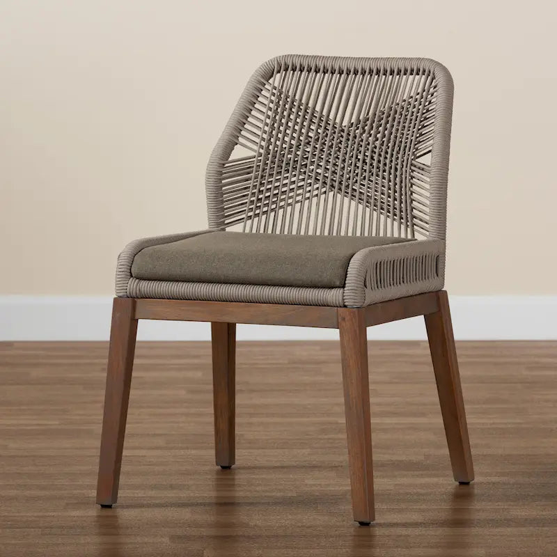 Chaise de salle à manger en acajou tressé, style moderne de transition, grise