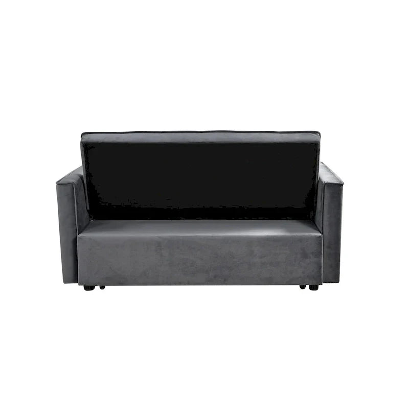 Canapé Futon Moderne en Velours avec Dossier Inclinable et Poches, 2 Places – Gris Foncé / Gris Clair / Bleu / Noir
