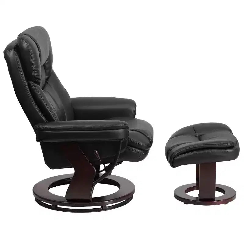Flash Furniture Fauteuil inclinable contemporain multipositions et ottoman incurvé avec base pivotante en bois d'acajou