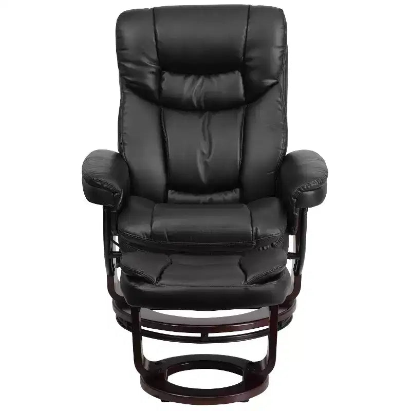 Flash Furniture Fauteuil inclinable contemporain multipositions et ottoman incurvé avec base pivotante en bois d'acajou