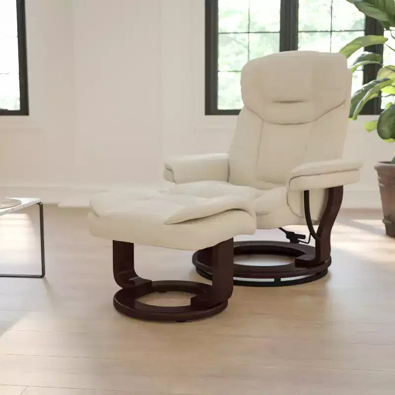 Flash Furniture Fauteuil inclinable contemporain multipositions et ottoman incurvé avec base pivotante en bois d'acajou