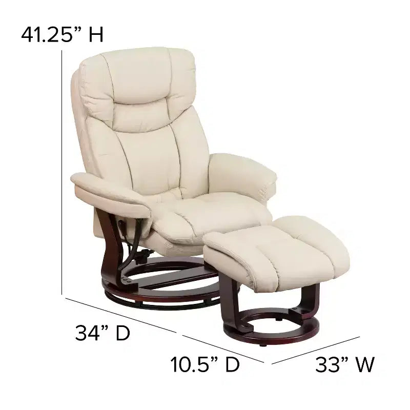 Flash Furniture Fauteuil inclinable contemporain multipositions et ottoman incurvé avec base pivotante en bois d'acajou