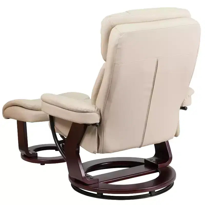 Flash Furniture Fauteuil inclinable contemporain multipositions et ottoman incurvé avec base pivotante en bois d'acajou