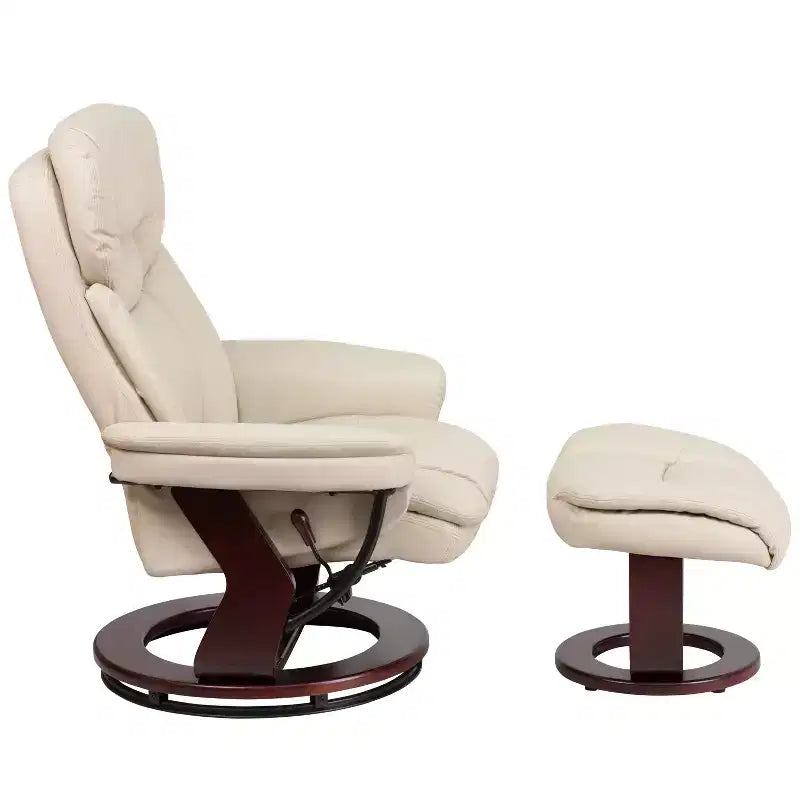 Flash Furniture Fauteuil inclinable contemporain multipositions et ottoman incurvé avec base pivotante en bois d'acajou