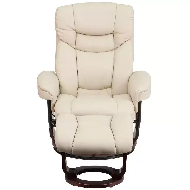 Flash Furniture Fauteuil inclinable contemporain multipositions et ottoman incurvé avec base pivotante en bois d'acajou
