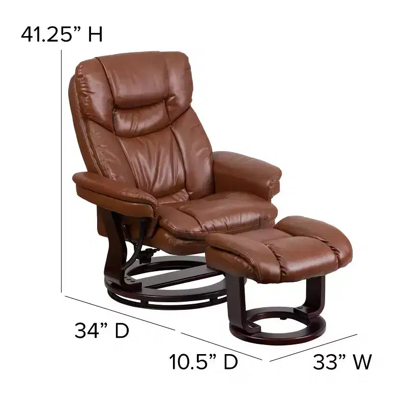 Flash Furniture Fauteuil inclinable contemporain multipositions et ottoman incurvé avec base pivotante en bois d'acajou