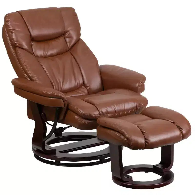 Flash Furniture Fauteuil inclinable contemporain multipositions et ottoman incurvé avec base pivotante en bois d'acajou