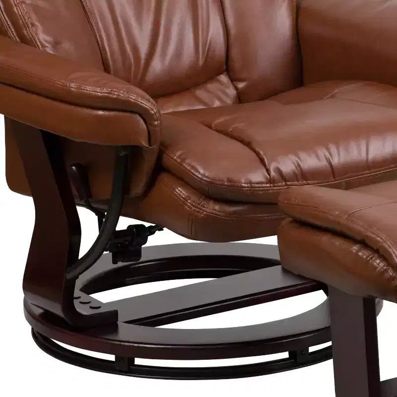 Flash Furniture Fauteuil inclinable contemporain multipositions et ottoman incurvé avec base pivotante en bois d'acajou