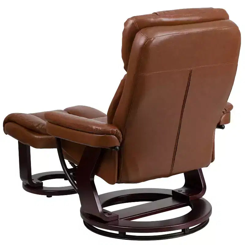 Flash Furniture Fauteuil inclinable contemporain multipositions et ottoman incurvé avec base pivotante en bois d'acajou