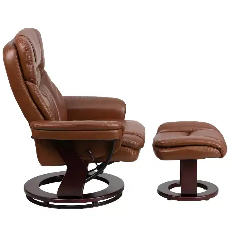 Flash Furniture Fauteuil inclinable contemporain multipositions et ottoman incurvé avec base pivotante en bois d'acajou