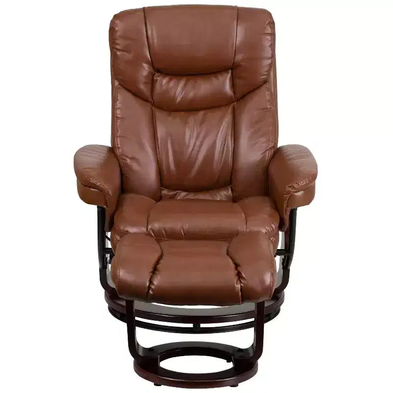 Flash Furniture Fauteuil inclinable contemporain multipositions et ottoman incurvé avec base pivotante en bois d'acajou