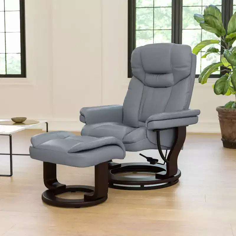 Flash Furniture Fauteuil inclinable contemporain multipositions et ottoman incurvé avec base pivotante en bois d'acajou