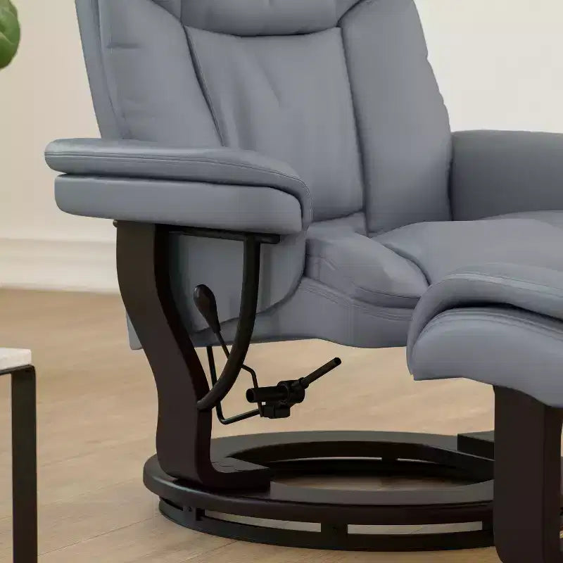 Flash Furniture Fauteuil inclinable contemporain multipositions et ottoman incurvé avec base pivotante en bois d'acajou